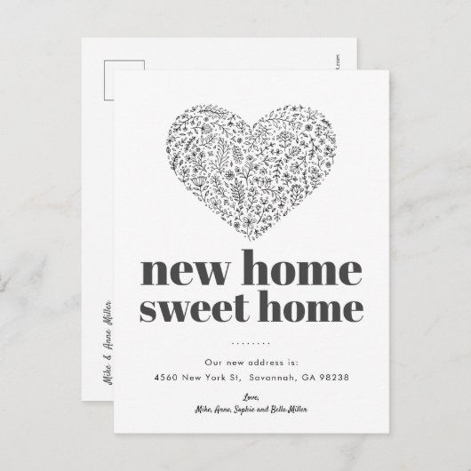 Heart New Home Sweet Home Uitnodiging Briefkaart (Voorkant / Achterkant)