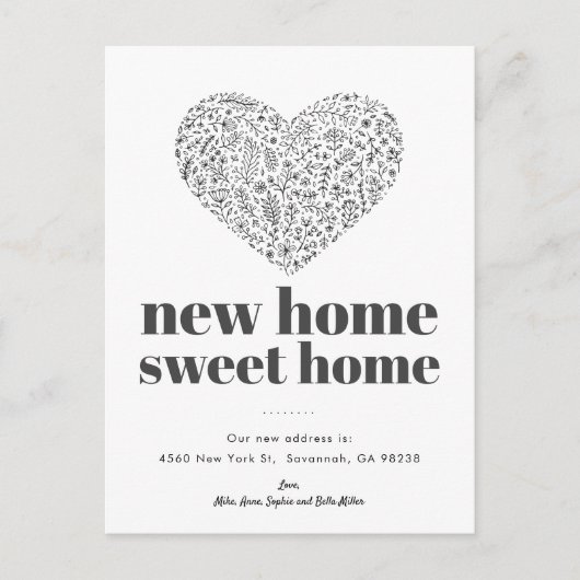 Heart New Home Sweet Home Uitnodiging Briefkaart (Voorkant)
