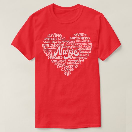 Heart Nurse Word Cloud T-shirt (Design voorkant)