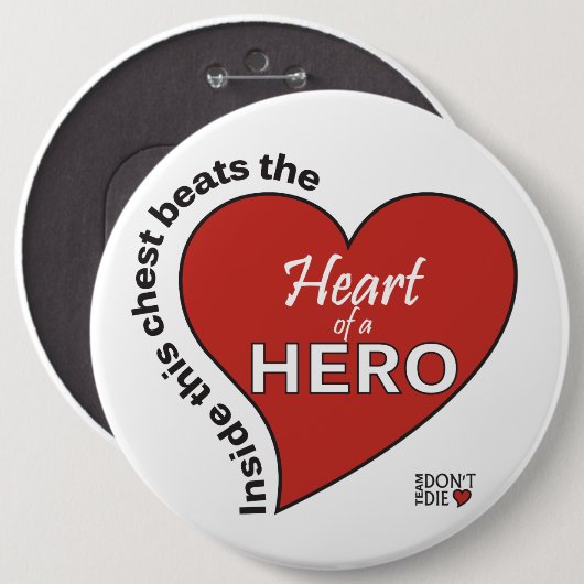 Heart of a Hero Button - Witte achtergrond (Voorkant /achterkant)