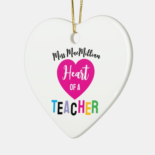 Heart of a Teacher Gift Pink Black Script Keramisch Ornament (Links)