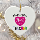Heart of a Teacher Gift Pink Black Script Keramisch Ornament