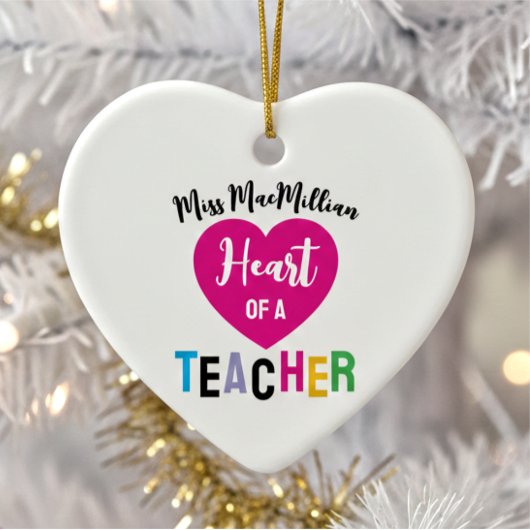 Heart of a Teacher Gift Pink Black Script Keramisch Ornament