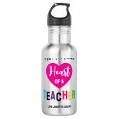 Heart of a Teacher Gift Pink Black Script Waterfles (Voorkant)