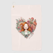 Heart of Blooms - Vrouw ingelijst in Bloemen Hart Golfhanddoek (Voorkant)