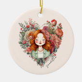 Heart of Blooms - Vrouw ingelijst in Bloemen Hart Keramisch Ornament (Voorkant)