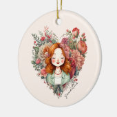 Heart of Blooms - Vrouw ingelijst in Bloemen Hart Keramisch Ornament (Links)