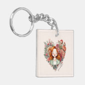 Heart of Blooms - Vrouw ingelijst in Bloemen Hart Sleutelhanger (Voorkant Links)