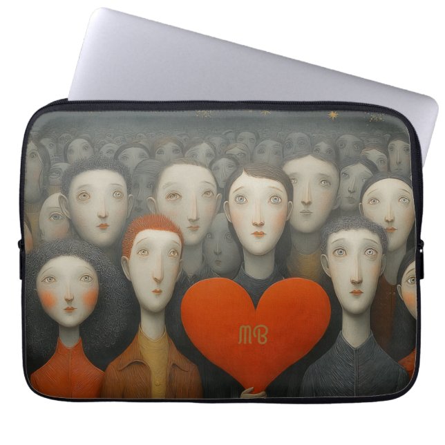 Heart of Crowd Whimsical Folk Art Illustration  Laptop Sleeve (Voorkant)