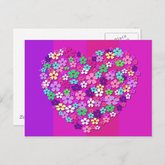 Heart of Flowers - Red de datum Aankondigingskaart (Voorkant / Achterkant)