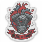 Heart Of Iron Biker V-Twin Motor Vinyl Sticker (Voorkant)