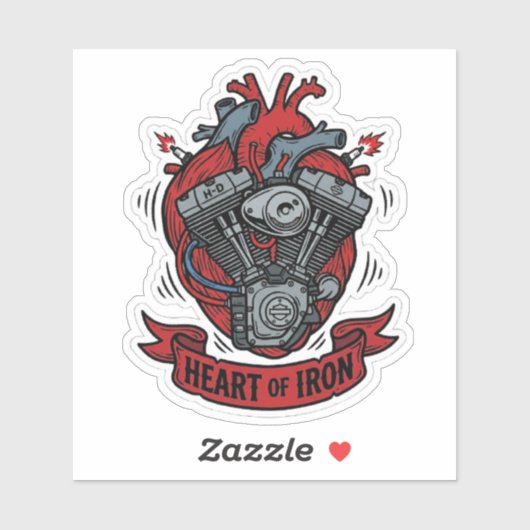 Heart Of Iron Biker V-Twin Motor Vinyl Sticker (Vel)