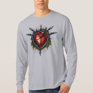 Heart of Thorns and Arrows-Old School Tattoo-stijl T-shirt
