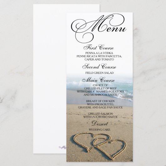 Heart On The Shore Beach Wedding Dinner Menu Kaart (Voorkant / Achterkant)