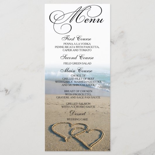 Heart On The Shore Beach Wedding Dinner Menu Kaart (Voorkant)