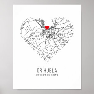 Heart Orihuela City Map (Spanje) Poster