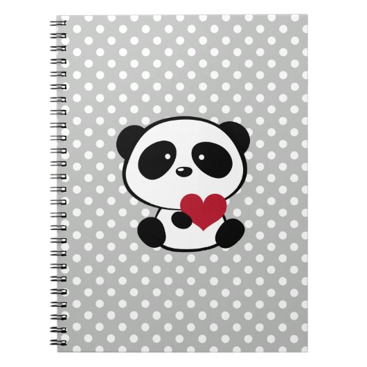 Heart Panda Beer Gray Polka Dots Notitieboek (Voorkant)