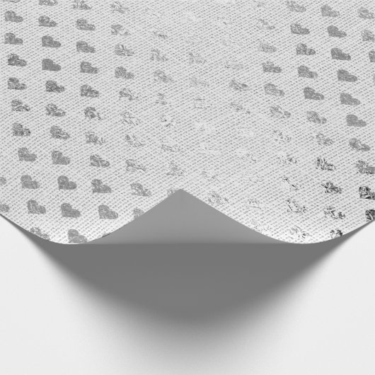Heart Pastel Silver Grey Bright White Bridal Linen Cadeaupapier (Hoek)