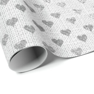 Heart Pastel Silver Grey Bright White Bridal Linen Cadeaupapier