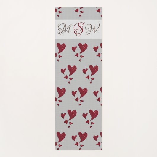 Heart Patroon Schilderd Helderrood met monogram Yogamat (Voorkant)
