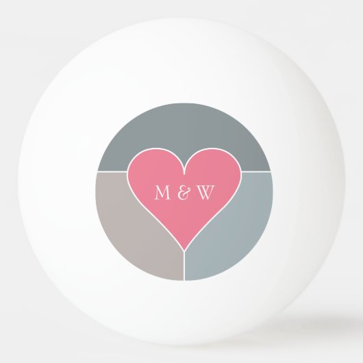Heart Pattern aangepaste monogram en datumballen Pingpongbal (Voorkant)