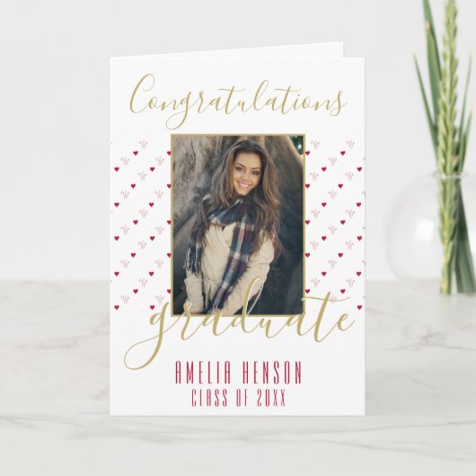 Heart Pattern Gefeliciteerd Afstuderen Foto Kaart (Voorkant)