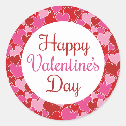 Heart Pattern Happy Valentine's Day Round Sticker (Voorkant)