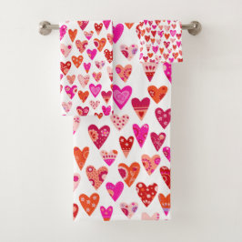 Heart Pattern Red Pink Modern Bad Handdoek
