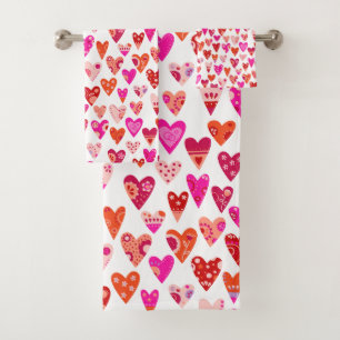 Heart Pattern Red Pink Modern Bad Handdoek