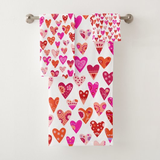 Heart Pattern Red Pink Modern Bad Handdoek (Insitu)