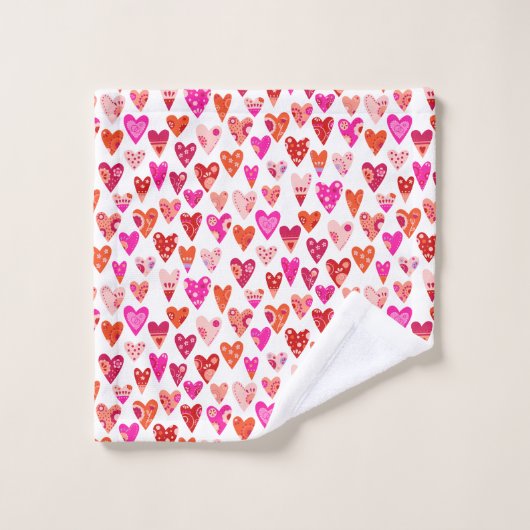 Heart Pattern Red Pink Modern Bad Handdoek (Wasdoekje)