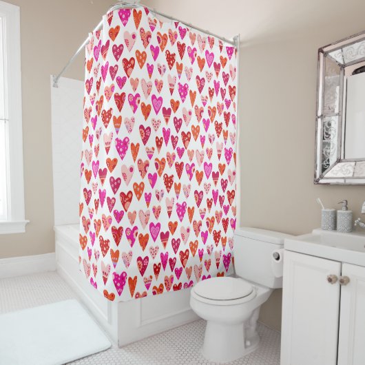 Heart Pattern Red Pink Modern Douchegordijn (In situ)