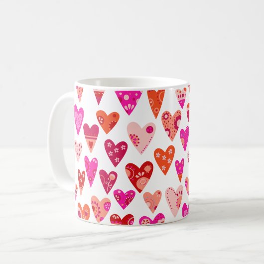Heart Pattern Red Pink Modern Koffiemok (Voorkant links)