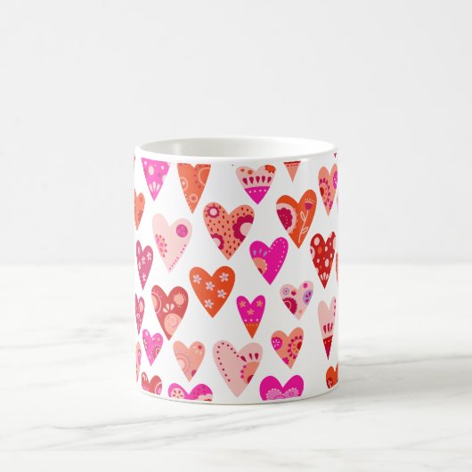 Heart Pattern Red Pink Modern Koffiemok (Center)