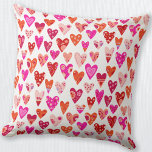 Heart Pattern Red Pink Modern Kussen<br><div class="desc">Modern hedendaags hartpatroon in rood,  roze en oranje. Helder en gelukkig design. Originele kunst van Nic Squirrell.</div>