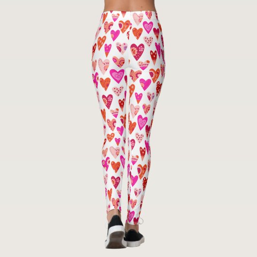 Heart Pattern Red Pink Modern Leggings (Achterkant)