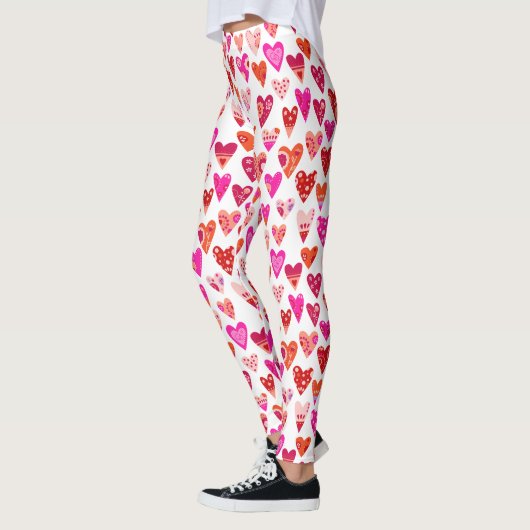 Heart Pattern Red Pink Modern Leggings (Links)