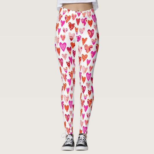 Heart Pattern Red Pink Modern Leggings (Voorkant)