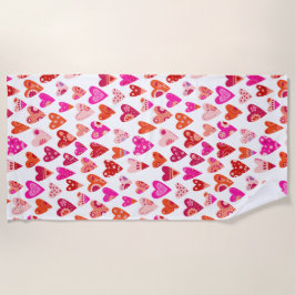 Heart Pattern Red Pink Modern Strandlaken
