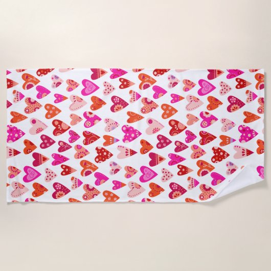 Heart Pattern Red Pink Modern Strandlaken (Voorkant)
