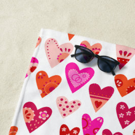 Heart Pattern Red Pink Modern Strandlaken