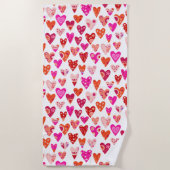 Heart Pattern Red Pink Modern Strandlaken (Voorkant)