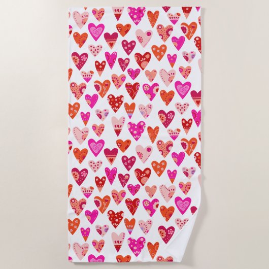 Heart Pattern Red Pink Modern Strandlaken (Voorkant)