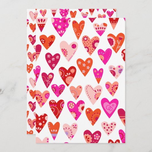 Heart Pattern Red Pink Valentijns Feestdagenkaart (Voorkant / Achterkant)