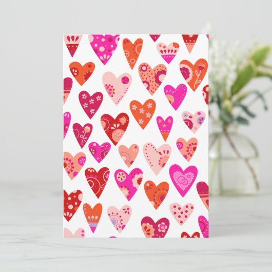 Heart Pattern Red Pink Valentijns Feestdagenkaart (Staand voorkant)