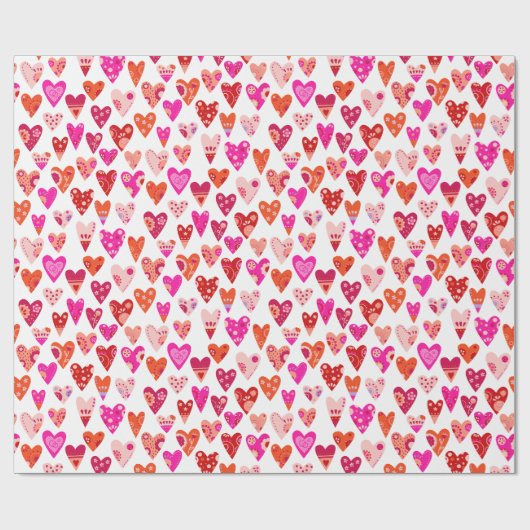 Heart Pattern Red Roze Cadeaupapier (Vlak)