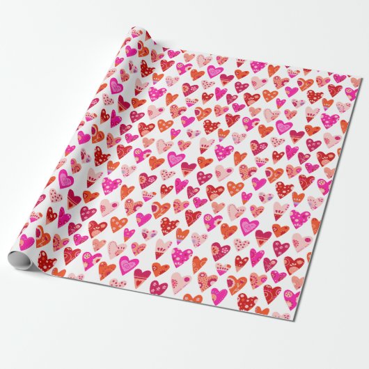 Heart Pattern Red Roze Cadeaupapier (Uitgerold)