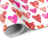 Heart Pattern Red Roze Cadeaupapier (Rol Hoek)