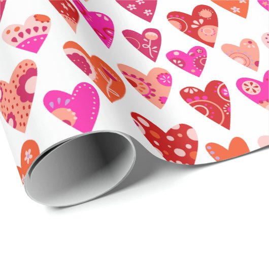 Heart Pattern Red Roze Cadeaupapier (Rol Hoek)