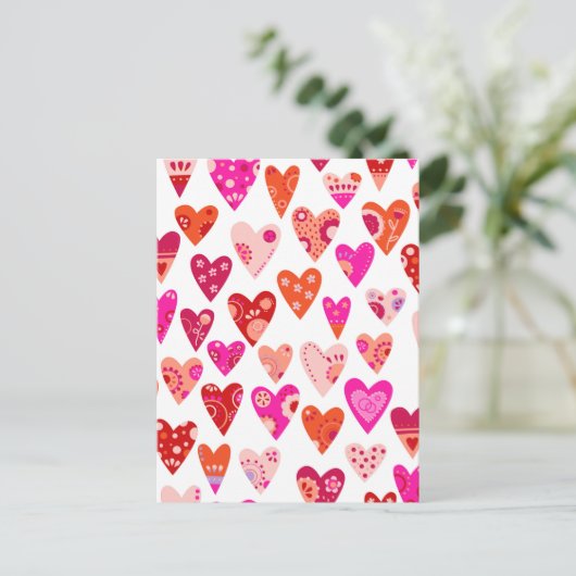 Heart Pattern Red Roze Feestdagenkaart (Staand voorkant)